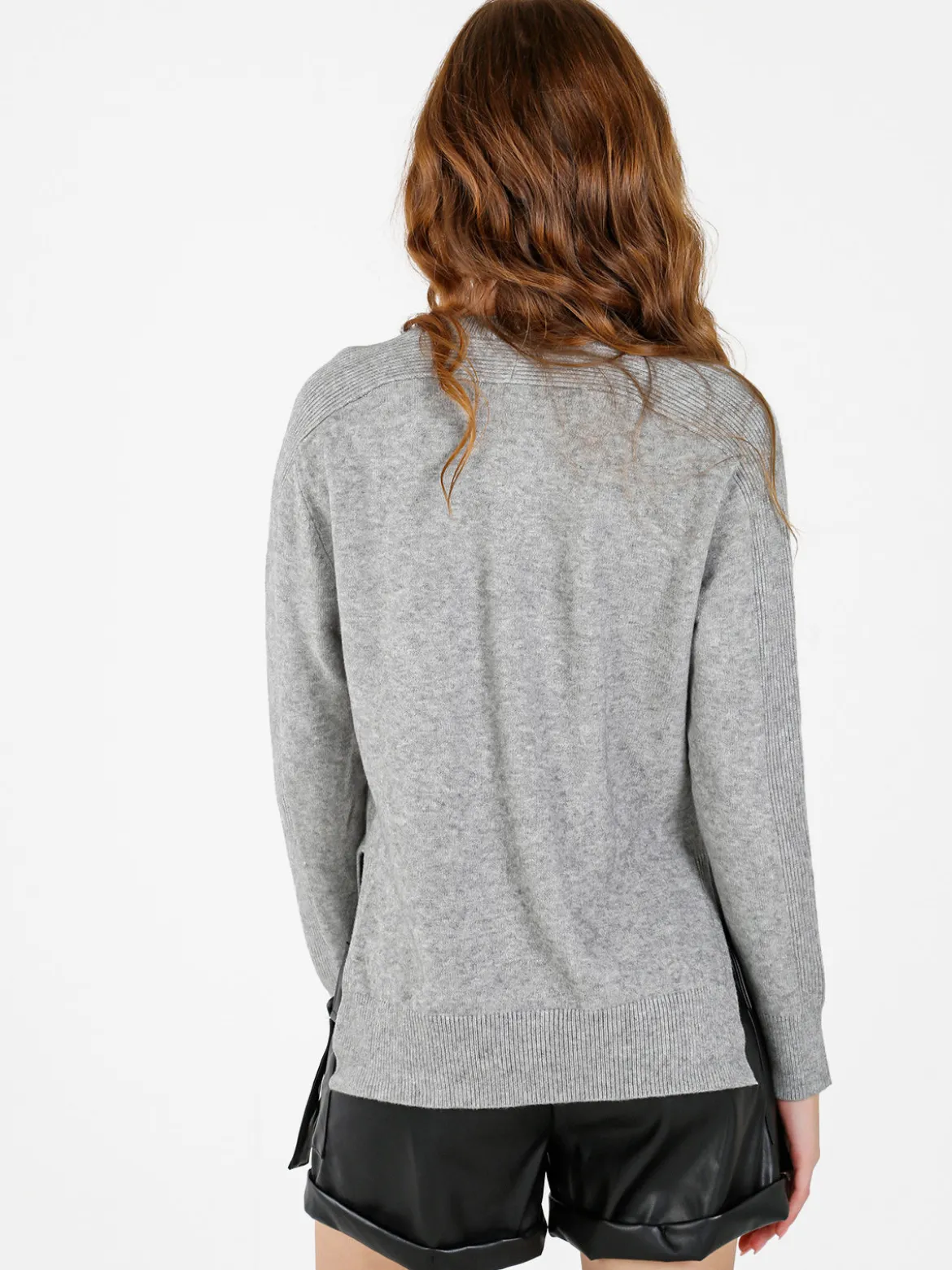 Louise Doro Maglia donna tinta unita con spacchi laterali - grigio