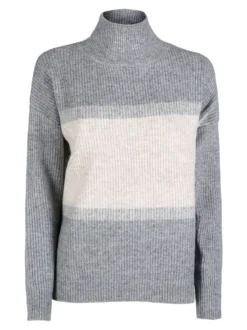 Louise Doro Maglione donna accollato a blocchi di colore con strass - grigio