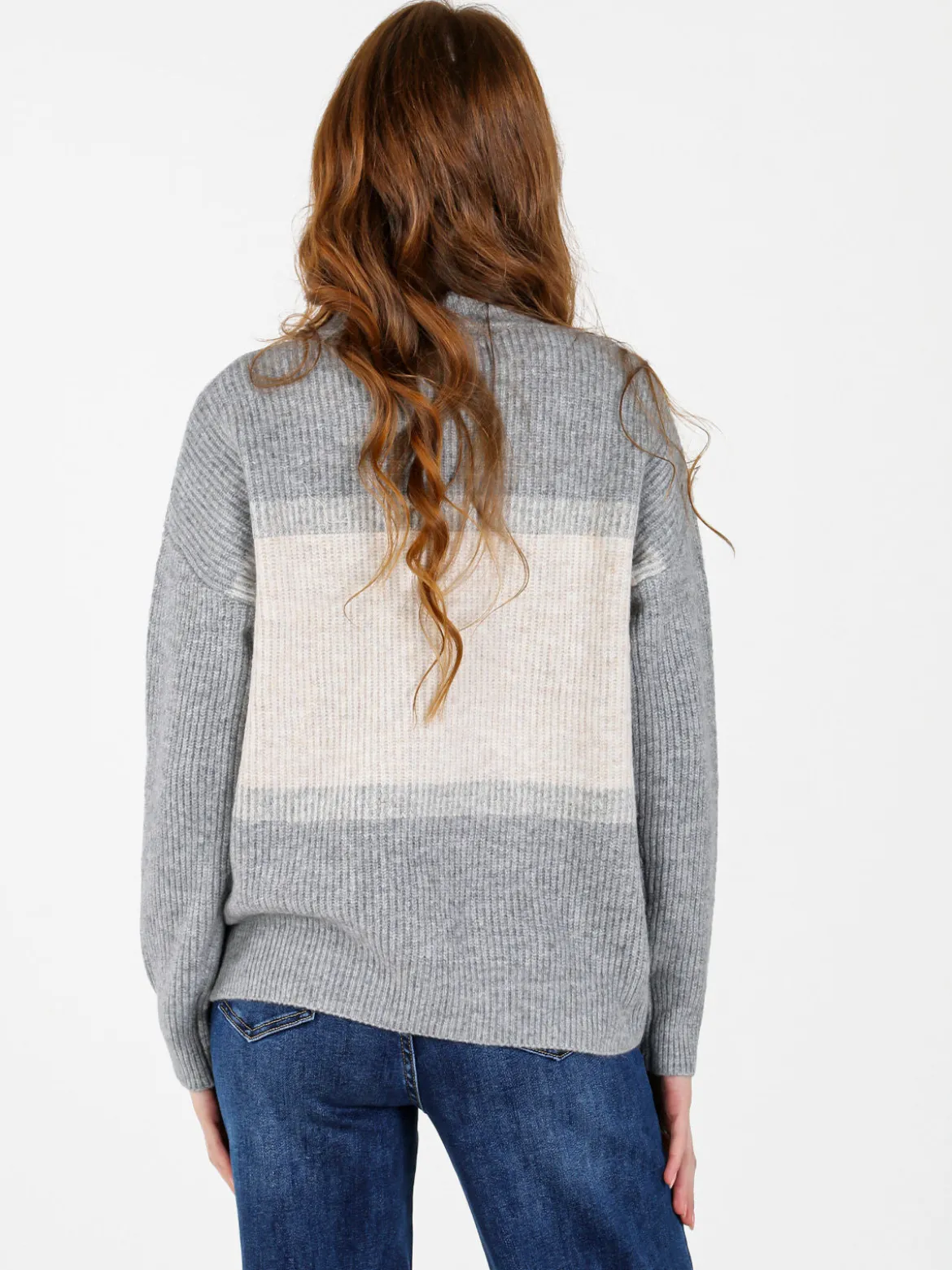Louise Doro Maglione donna accollato a blocchi di colore con strass - grigio
