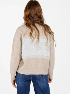 Louise Doro Maglione donna accollato a blocchi di colore con strass - beige