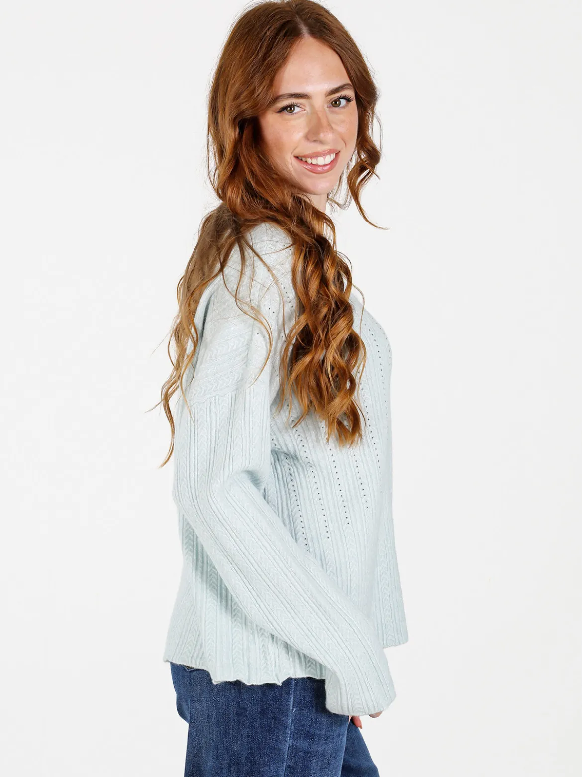 Louise Doro Maglione donna oversize a trecce con strass - ghiaccio