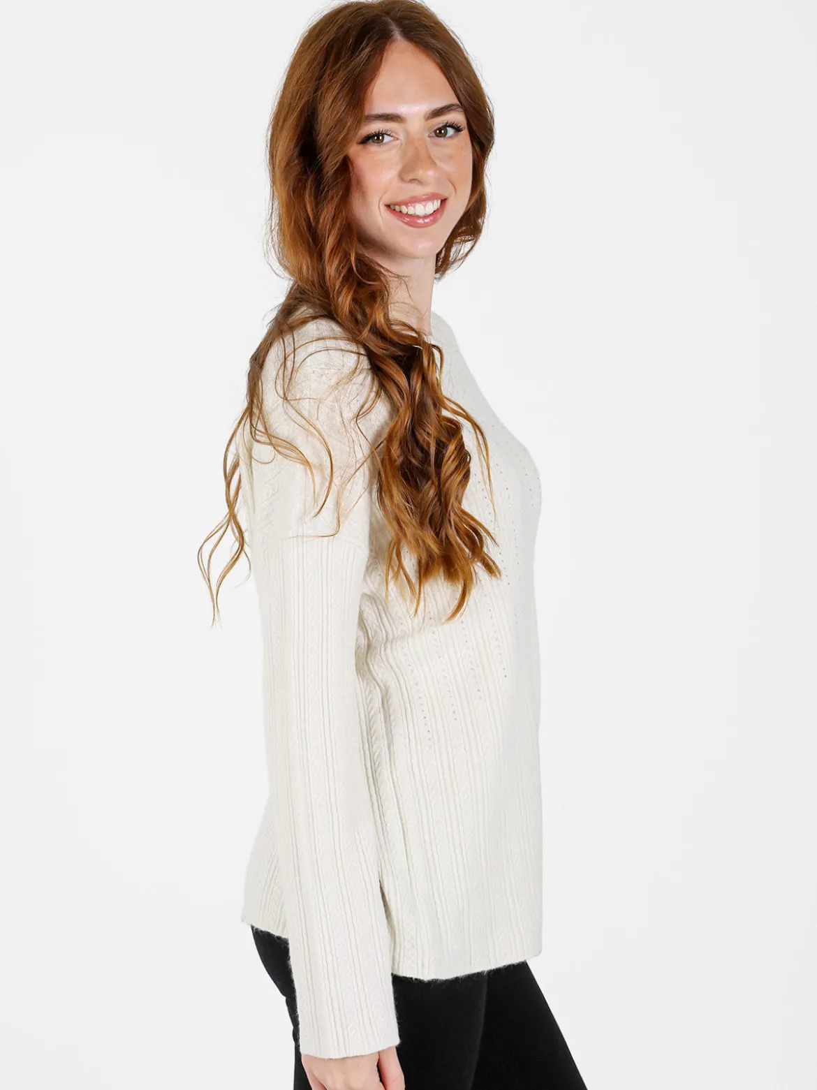 Louise Doro Maglione donna oversize a trecce con strass - panna