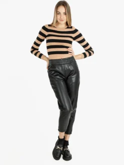 Louise Doro Pantaloni donna effetto pelle a vita alta