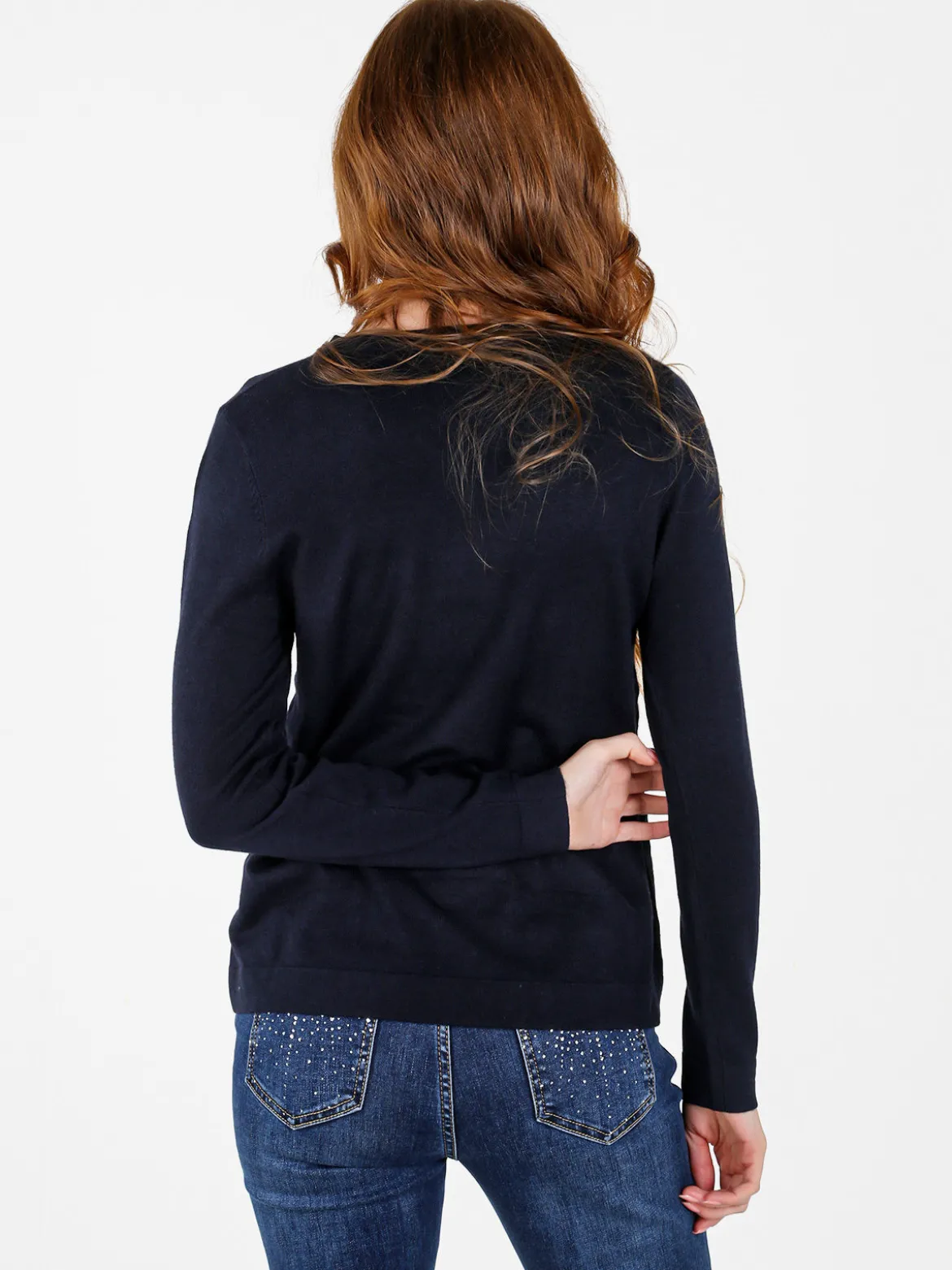 Louise Doro Pullover donna in maglia con scollo a V - blu scuro