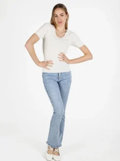 Louise Orop T-shirt donna a costine con scollo in lurex