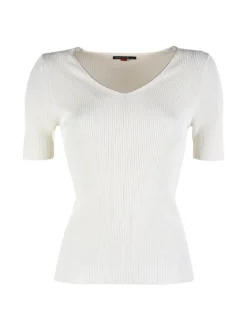 Louise Orop T-shirt donna a costine con scollo in lurex