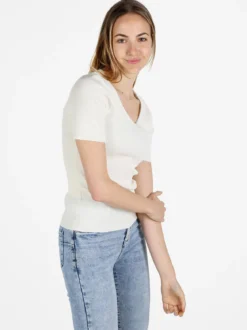 Louise Orop T-shirt donna a costine con scollo in lurex