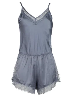 Lovelx Pigiama tuta donna effetto raso con pizzo
