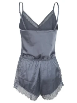 Lovelx Pigiama tuta donna effetto raso con pizzo
