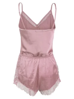 Lovelx Pigiama tuta donna effetto raso con pizzo