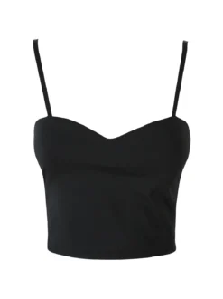 Lovery Top cropped da donna con scollo a cuore imbottito e spalline strette - nero