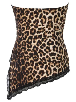 Lovery Top donna asimmetrico con scollo a fascia e bordo finale in pizzo - multicolore