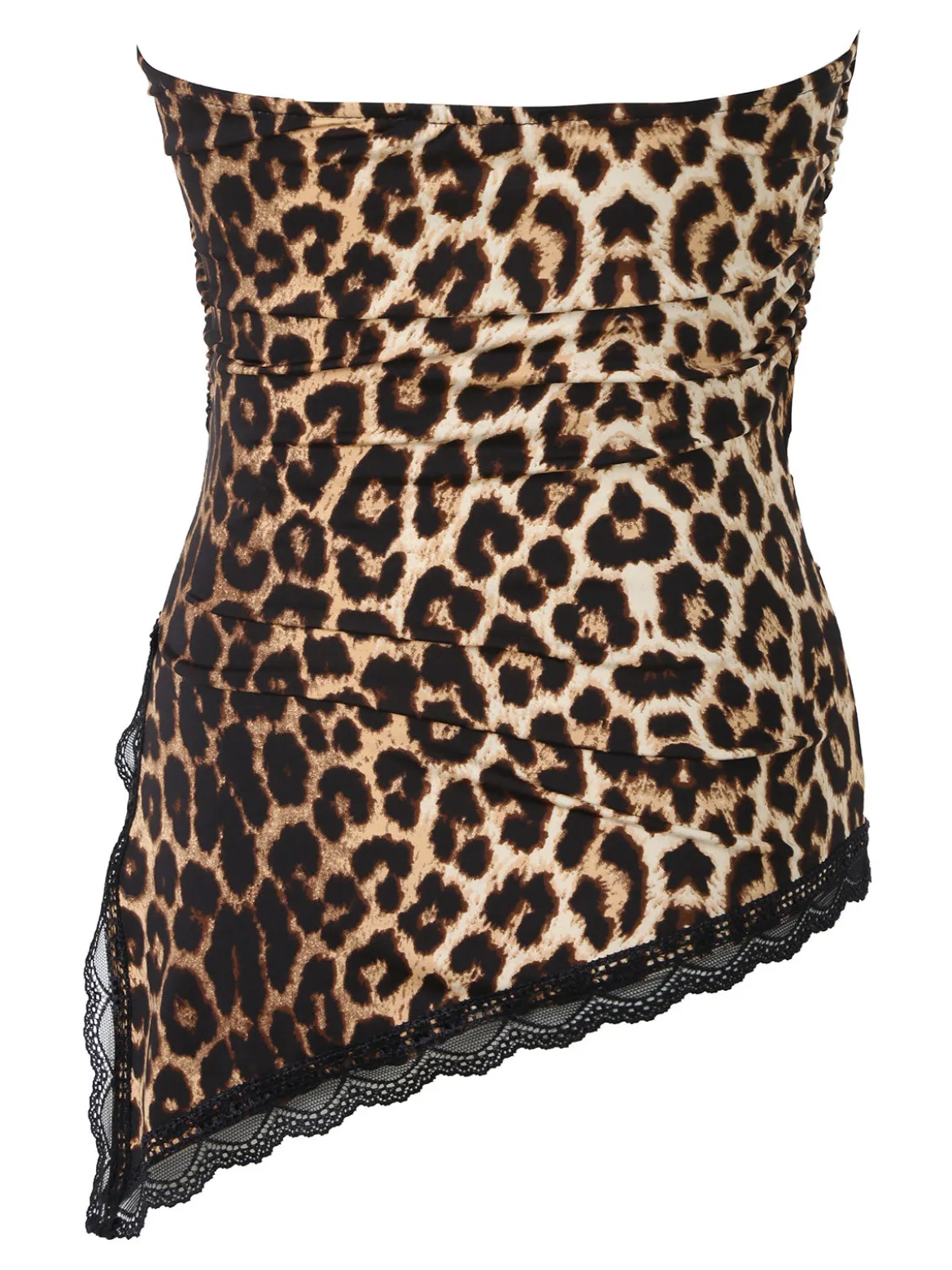 Lovery Top donna asimmetrico con scollo a fascia e bordo finale in pizzo - multicolore