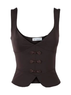 Lovery Top donna cropped con scollo a cuore e ricami - moro