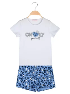 Luisa Chic Completo corto da bambina con t-shirt e shorts maculati