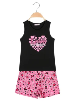 Luisa Chic Completo corto da ragazza cuori con canotta e shorts