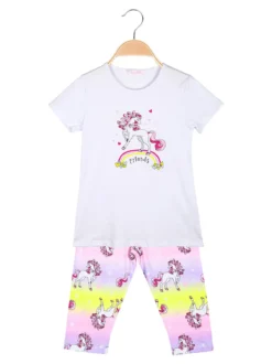 Luisa Chic Completo da bambina unicorno con t-shirt e pinocchietti