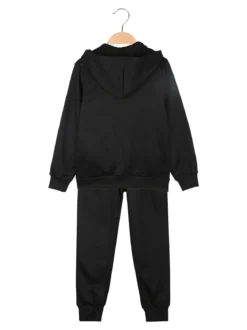 Luisa Chic Completo tuta 3 pezzi da bambina con cappuccio e zip - nero
