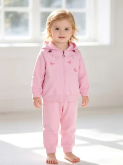 Luisa Chic Completo tuta 3 pezzi da neonata con cappuccio e zip - rosa