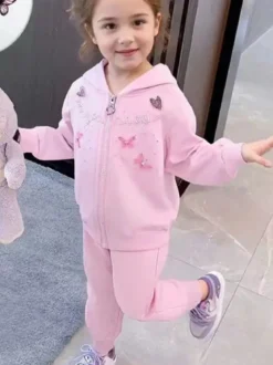 Luisa Chic Completo tuta 3 pezzi da neonata con cappuccio e zip - rosa