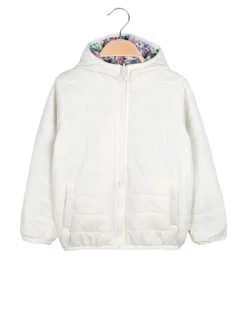 Luisa Chic Giubbino 100 grammi da bambina reversibile con cappuccio e zip - bianco
