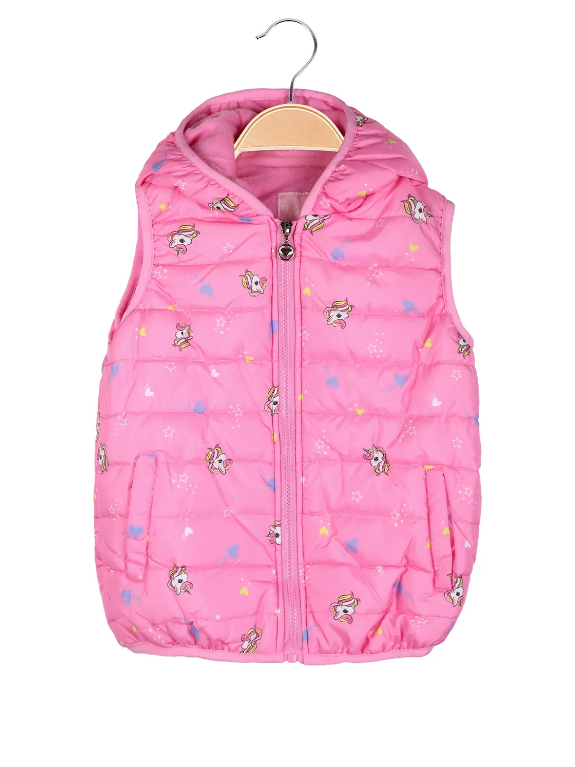 Luisa Chic Giubbino smanicato da bambina con cappuccio e zip - fucsia