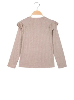 Luisa Chic Maglia da bambina a maniche lunghe con dettagli di perle - beige