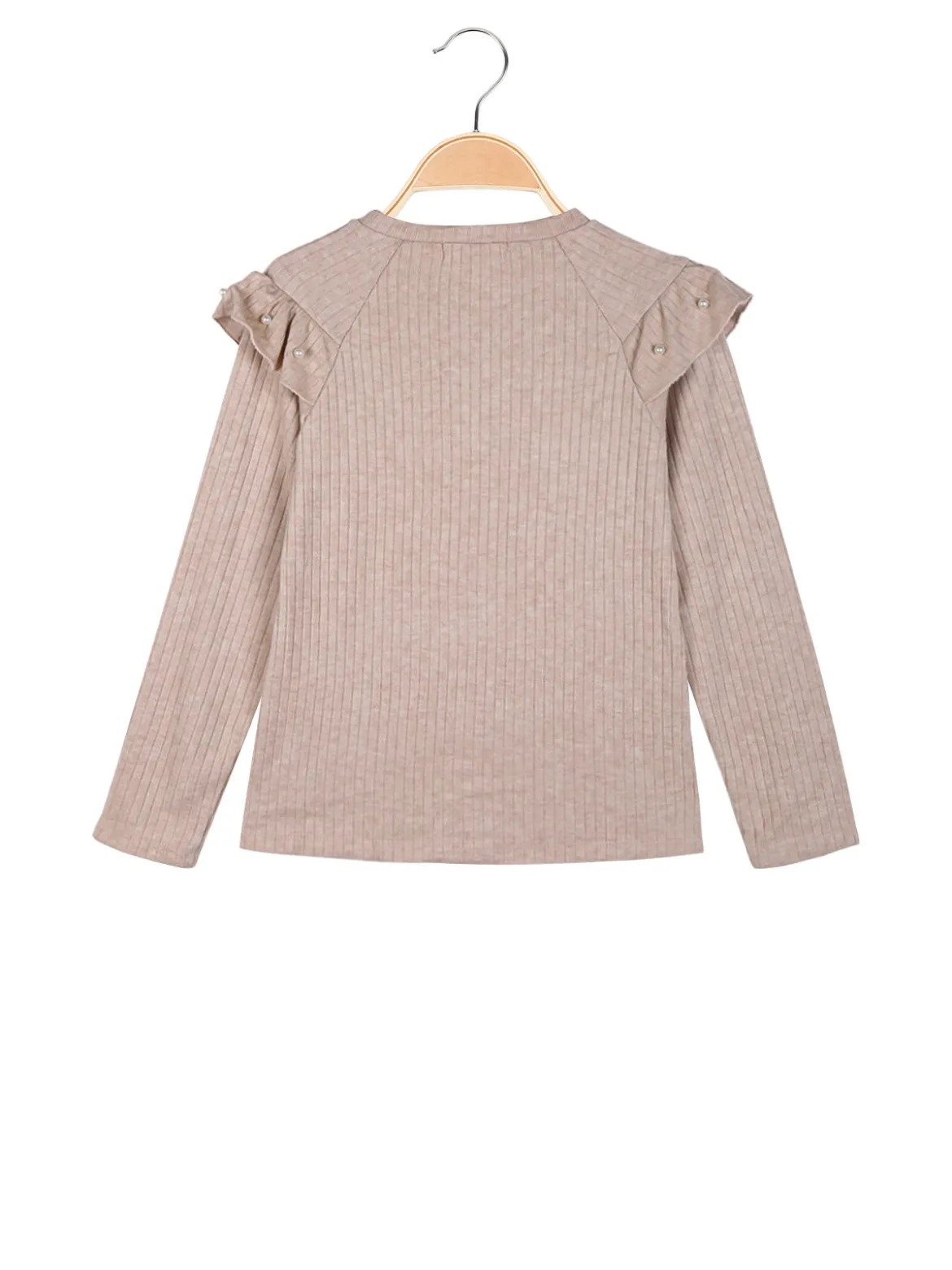 Luisa Chic Maglia da bambina a maniche lunghe con dettagli di perle - beige