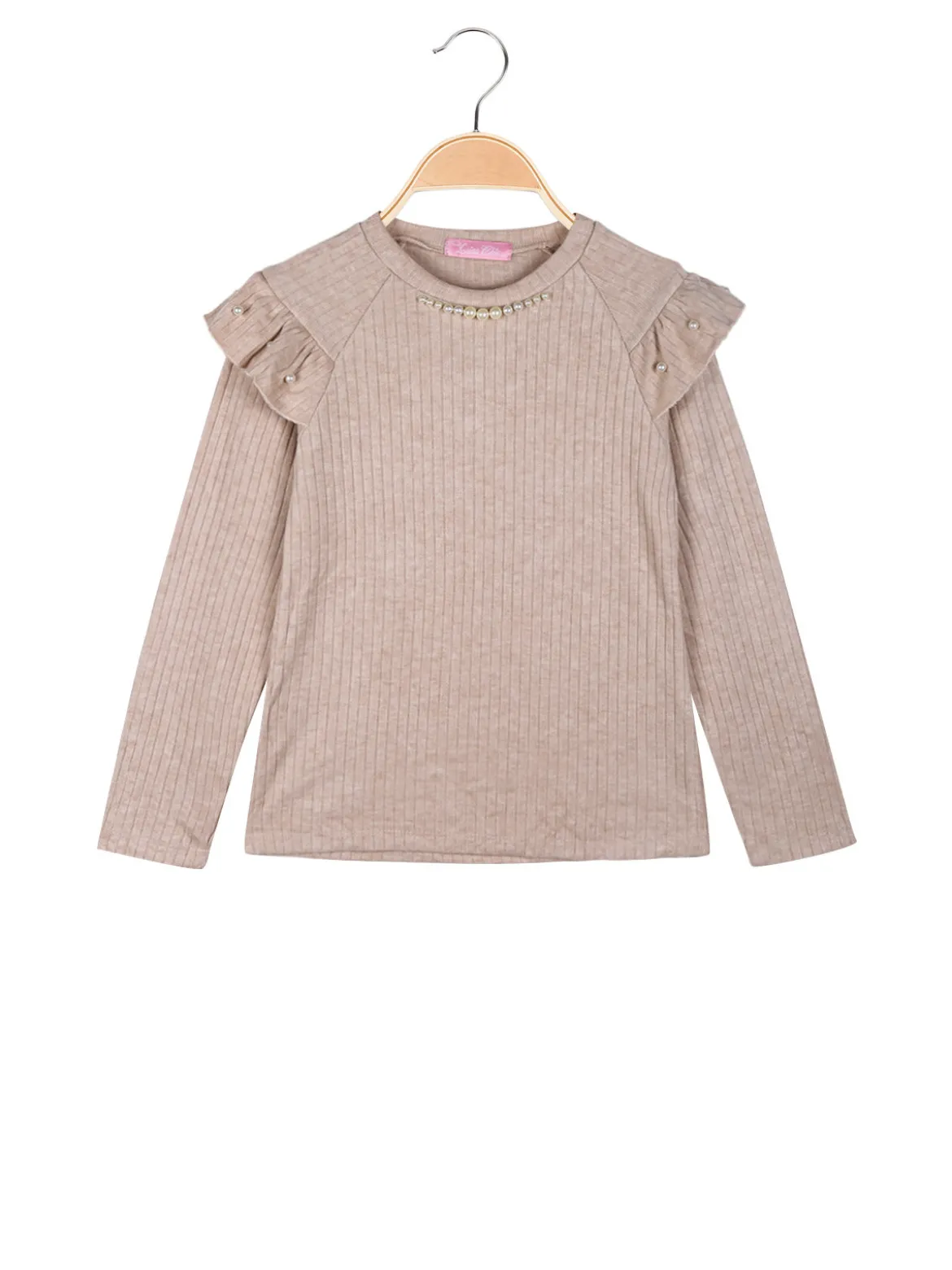 Luisa Chic Maglia da bambina a maniche lunghe con dettagli di perle - beige