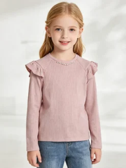 Luisa Chic Maglia da bambina a maniche lunghe con dettagli di perle - rosa