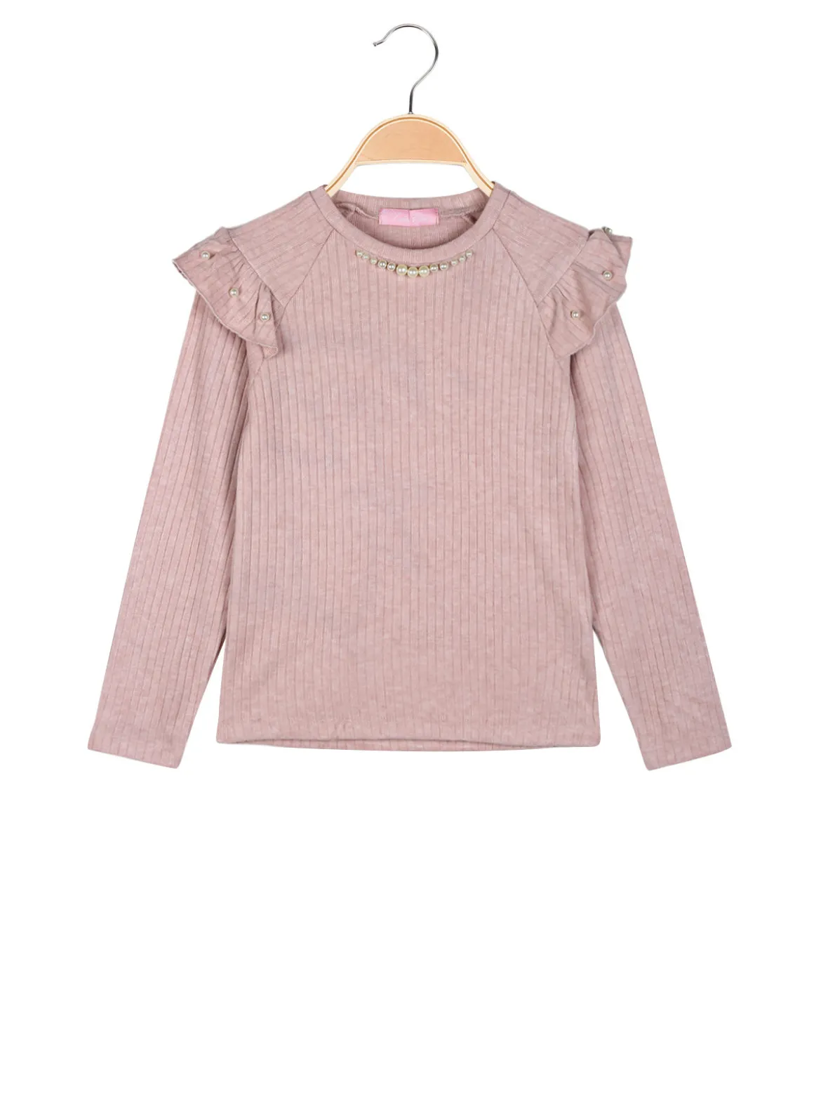 Luisa Chic Maglia da bambina a maniche lunghe con dettagli di perle - rosa