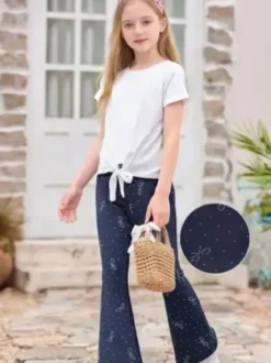 Luisa Chic Pantaloni da bambina a zampa con strass - blu