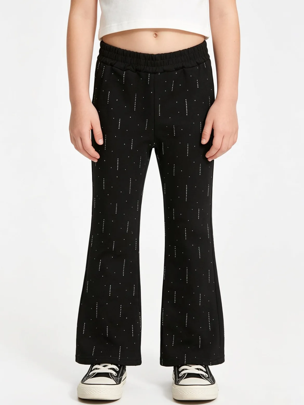 Luisa Chic Pantaloni da bambina a zampa con strass - nero