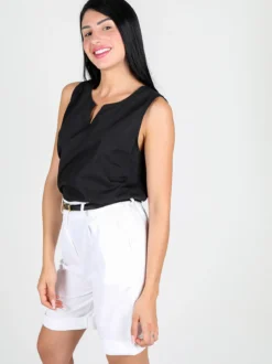 Lulu Firenze Top donna svasato in cotone con spacco dietro