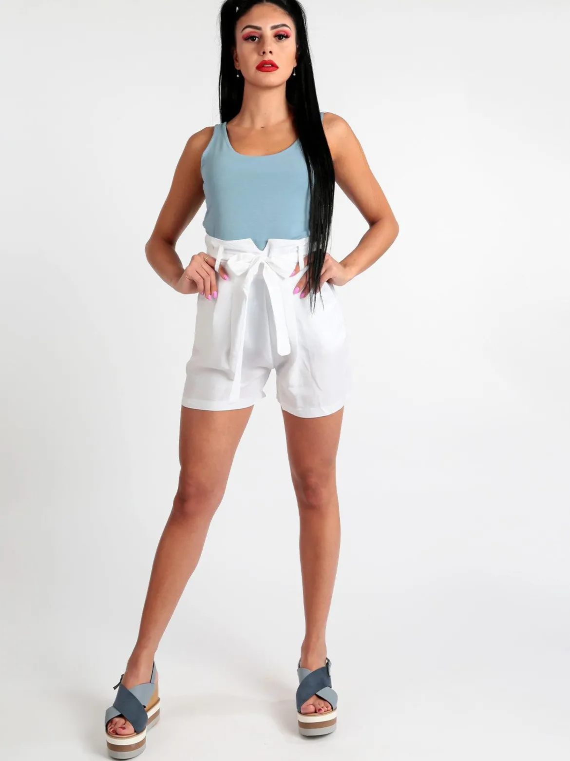 Lumina Shorts a vita alta misto lino