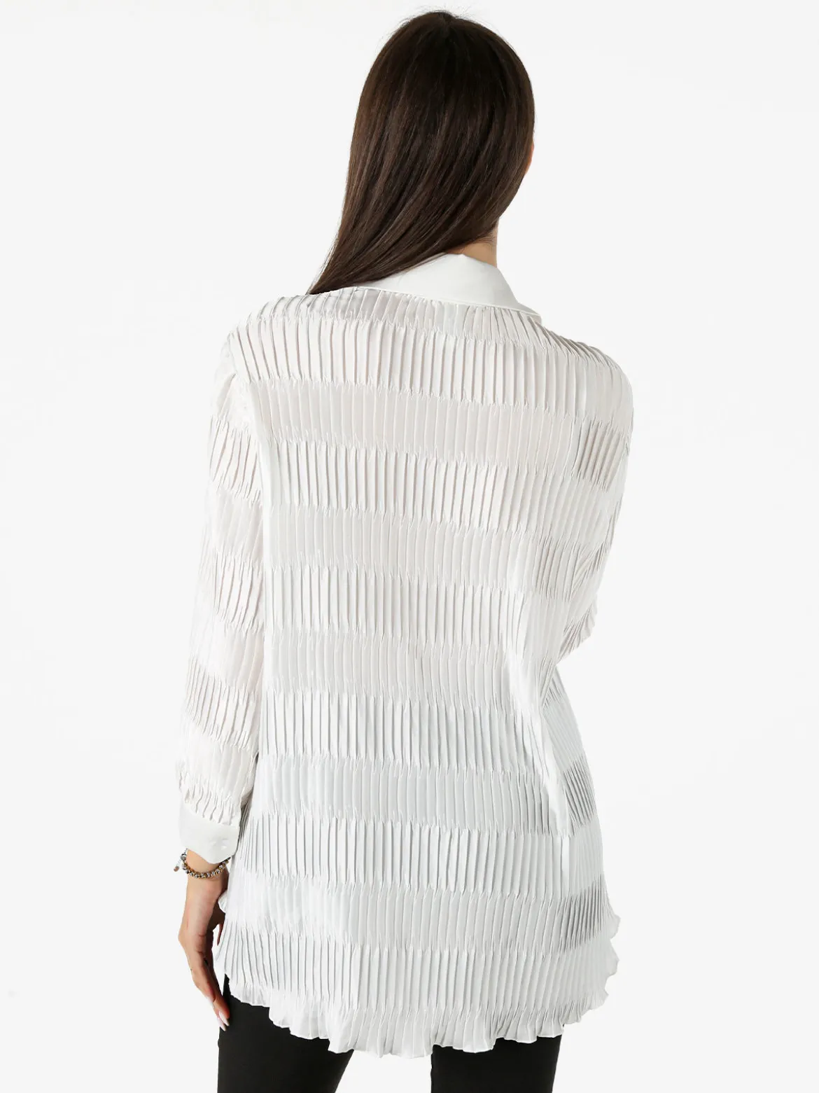 Luxesize Camicia plissettata da donna con maniche lunghe a palloncino - bianco