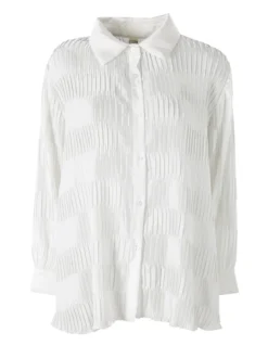 Luxesize Camicia plissettata da donna con maniche lunghe a palloncino - bianco