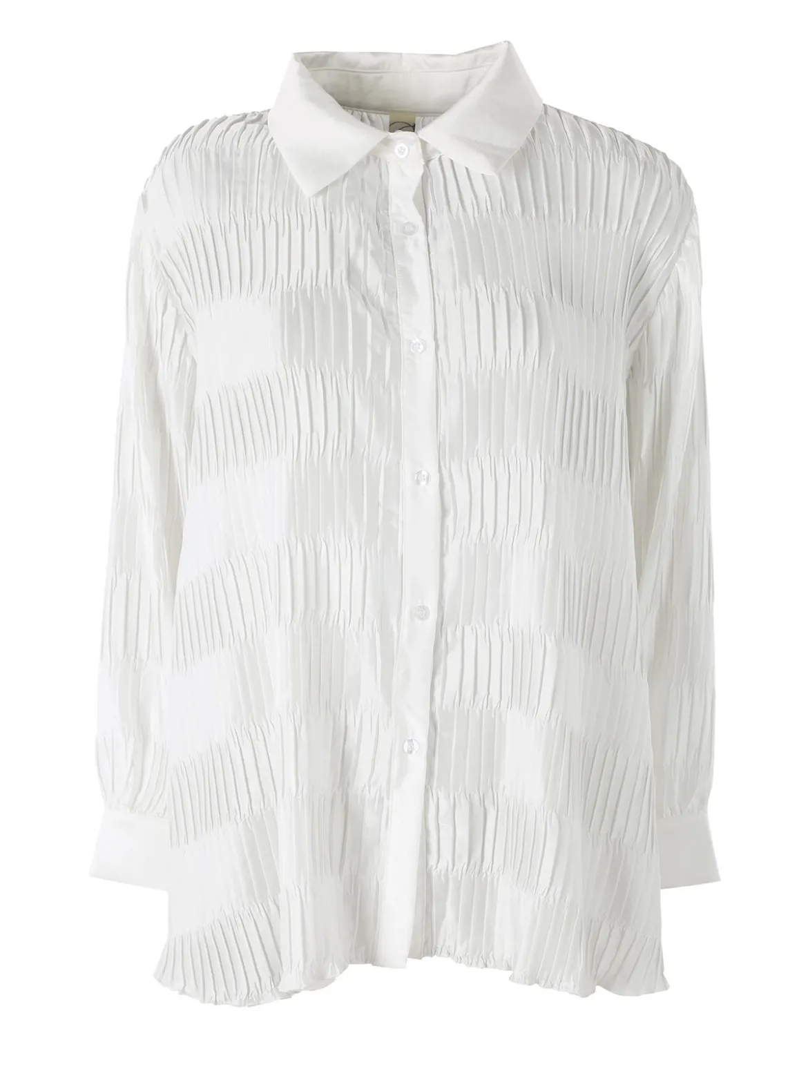 Luxesize Camicia plissettata da donna con maniche lunghe a palloncino - bianco