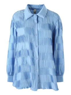 Luxesize Camicia plissettata da donna con maniche lunghe a palloncino - azzurro