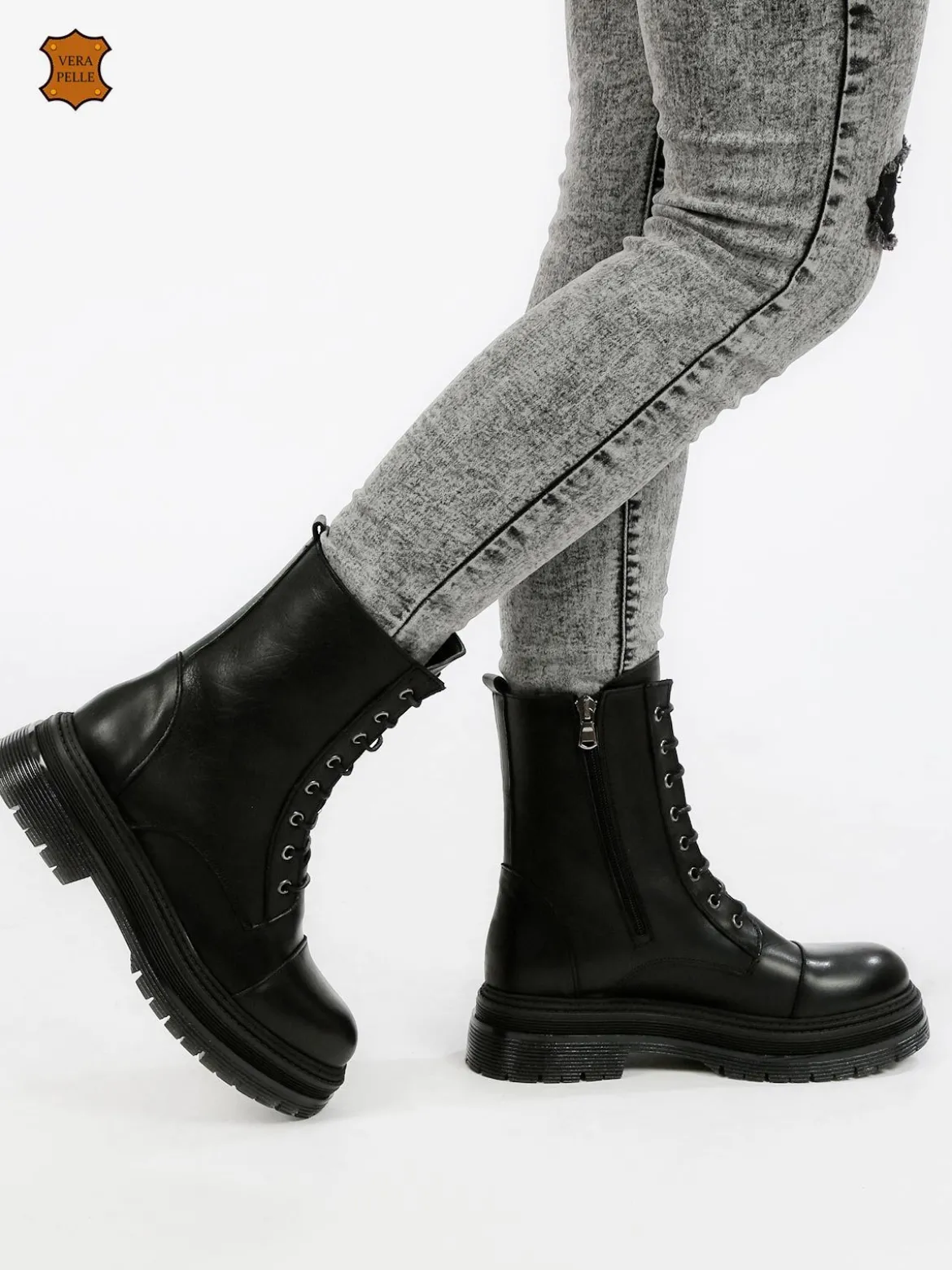 Made In Italy Anfibi in pelle da donna stringati