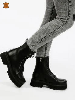 Made In Italy Anfibi in pelle donna con plateau