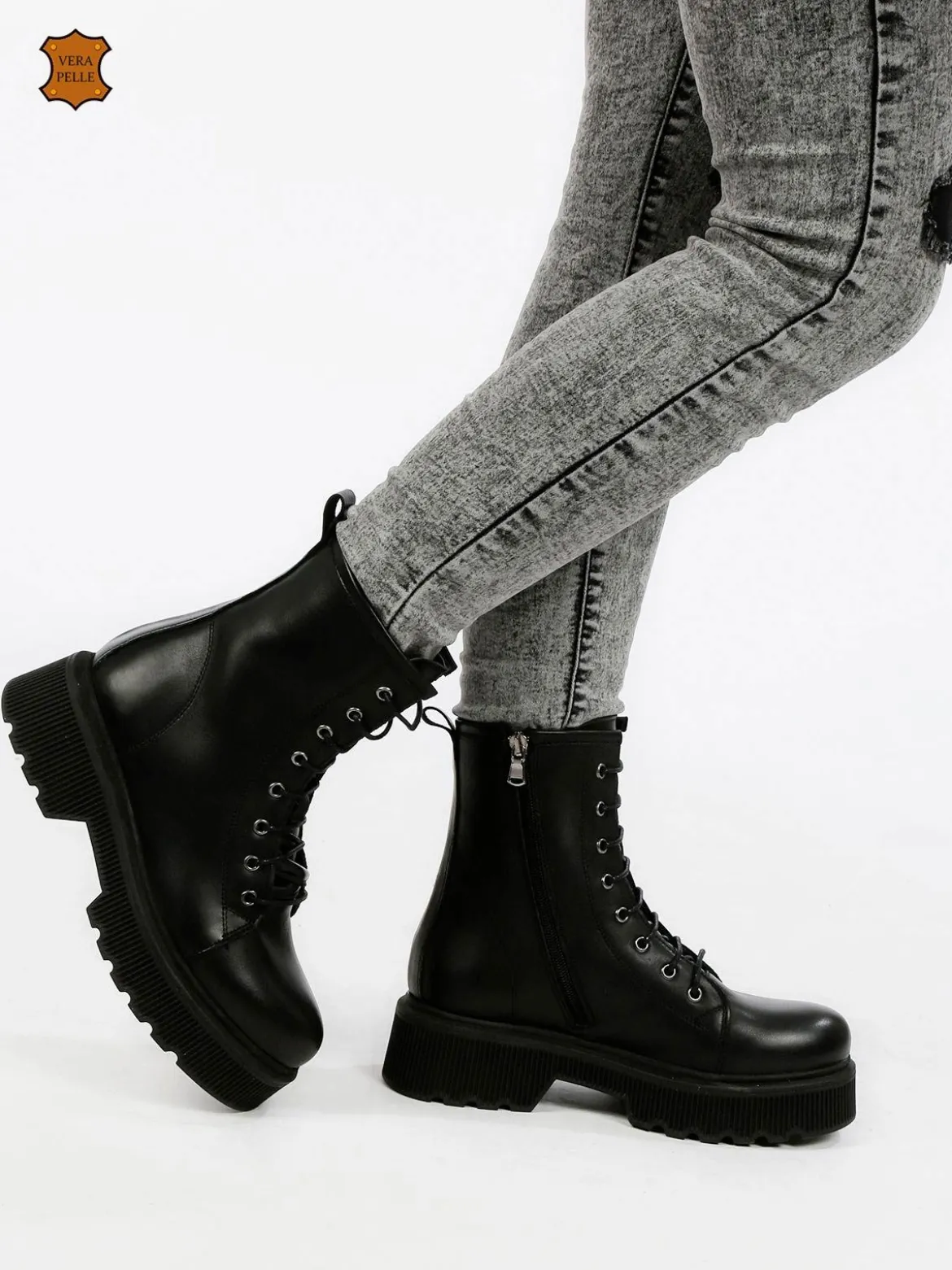 Made In Italy Anfibi in pelle donna con plateau