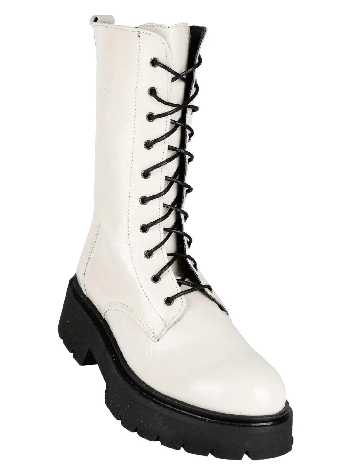 Made In Italy Anfibi in pelle lucida donna con suola carrarmato