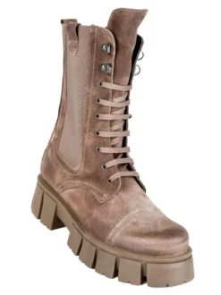 Made In Italy Anfibi in pelle scamosciata donna con suola carrarmato