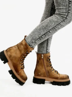 Made In Italy Anfibi in pelle scamosciata donna con tacco e plateau
