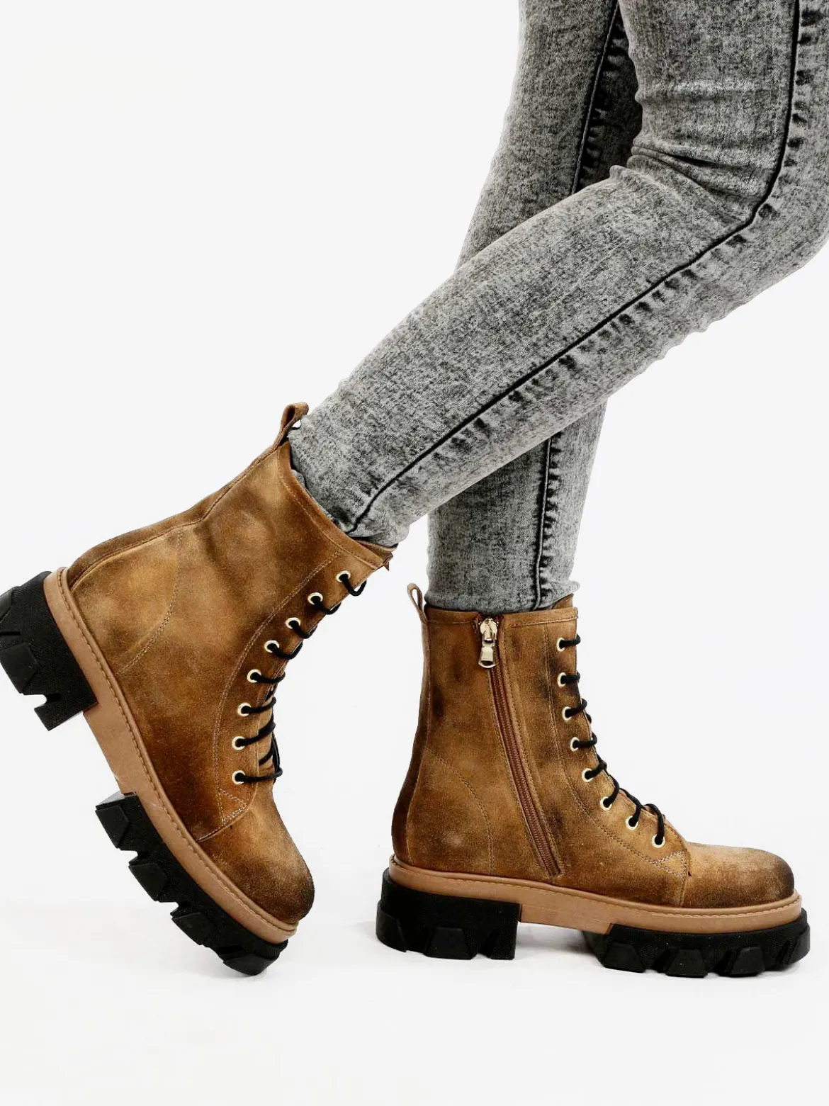 Made In Italy Anfibi in pelle scamosciata donna con tacco e plateau