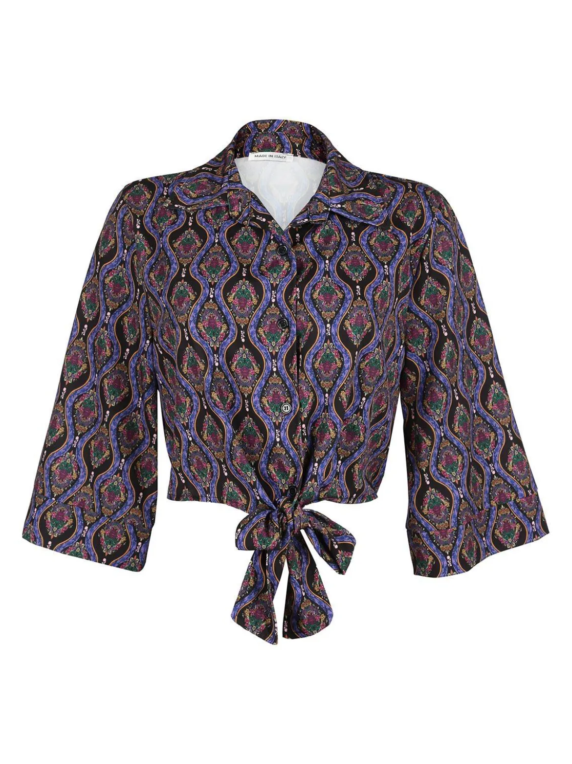 Made In Italy Camicetta donna cropped annodata con manica ampia a 3/4