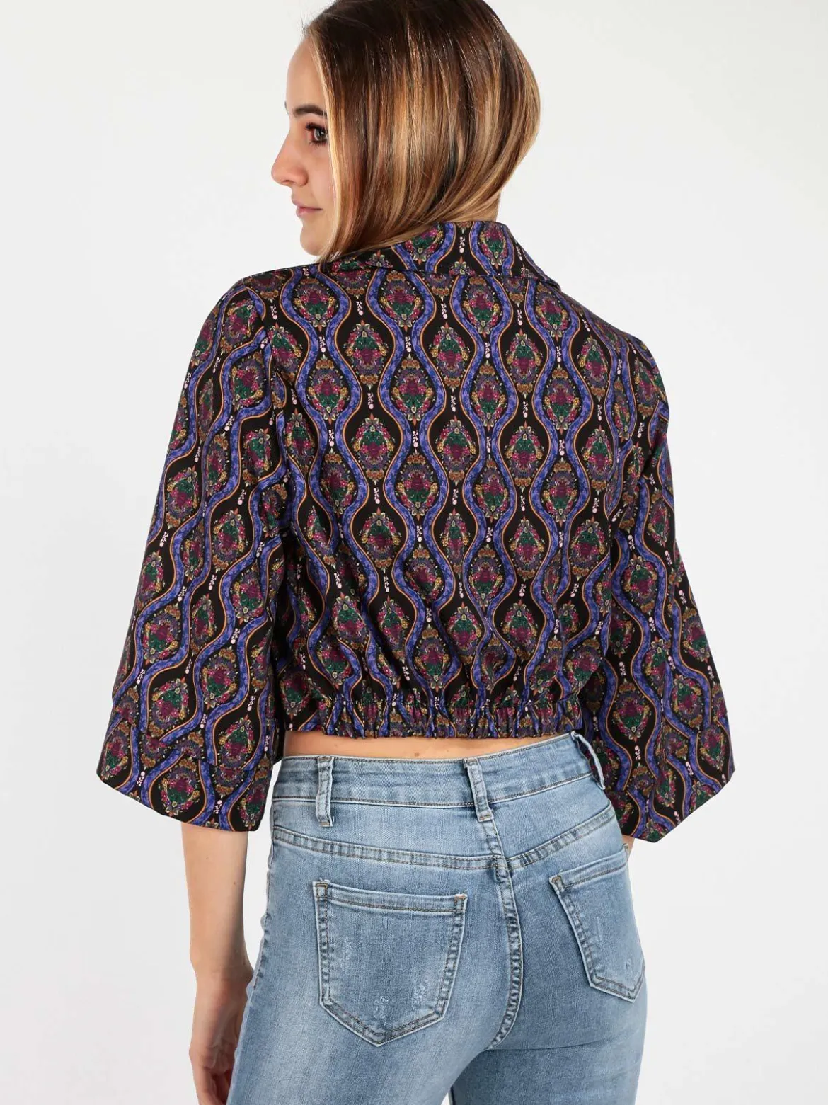 Made In Italy Camicetta donna cropped annodata con manica ampia a 3/4