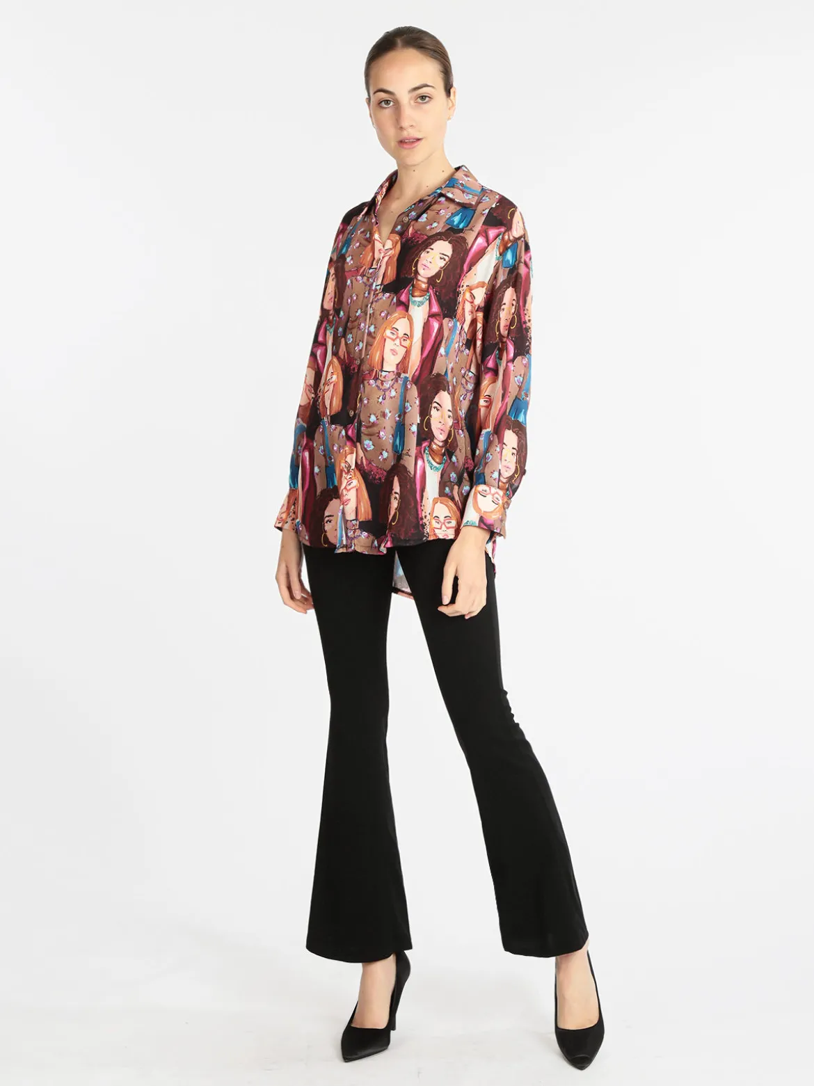 Made In Italy Maxi camicia da donna con stampe
