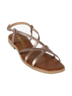 Made In Italy Sandali bassi in pelle da donna con fascette incrociate
